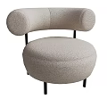 Beige Teddy Fabric Single Seater Sofa With Curved Backrest And Black Metal Legs