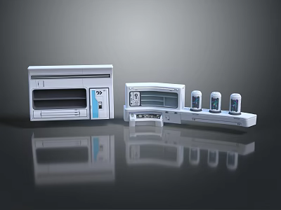 Modern Laboratory Equipment With Storage Cabinets Drawers And Glass Vials 3d model