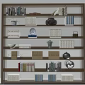 Modern Wooden Bookcase With Multiple Shelves Books Decorative Vases And Sculptures