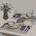 Stylish Dinnerware Set With Plates Wine Glasses Champagne Bottle And Floral Vase On Placemats