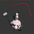 Game Movie Character In White Armor With Red Horns Holding Hammer And Red Ribbons
