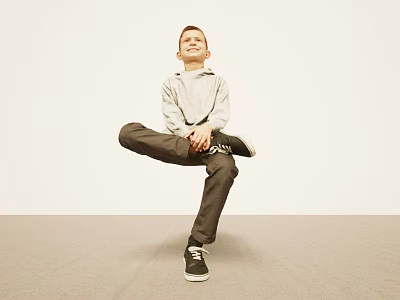 Man Wearing Gray Hoodie Dark Pants Striking Unique Pose Against White Background 3d model