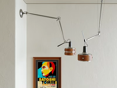 Modern Interior Adjustable Metal Arm Wall Lamp With Round Shade And Brown Frame Poster 3d model