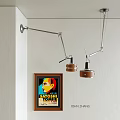 Modern Interior Adjustable Metal Arm Wall Lamp With Round Shade And Brown Frame Poster 3d model