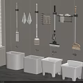 Practical Modern Cleaning Tools Storage Interior With White Buckets And Wall Mounted Racks 3d model