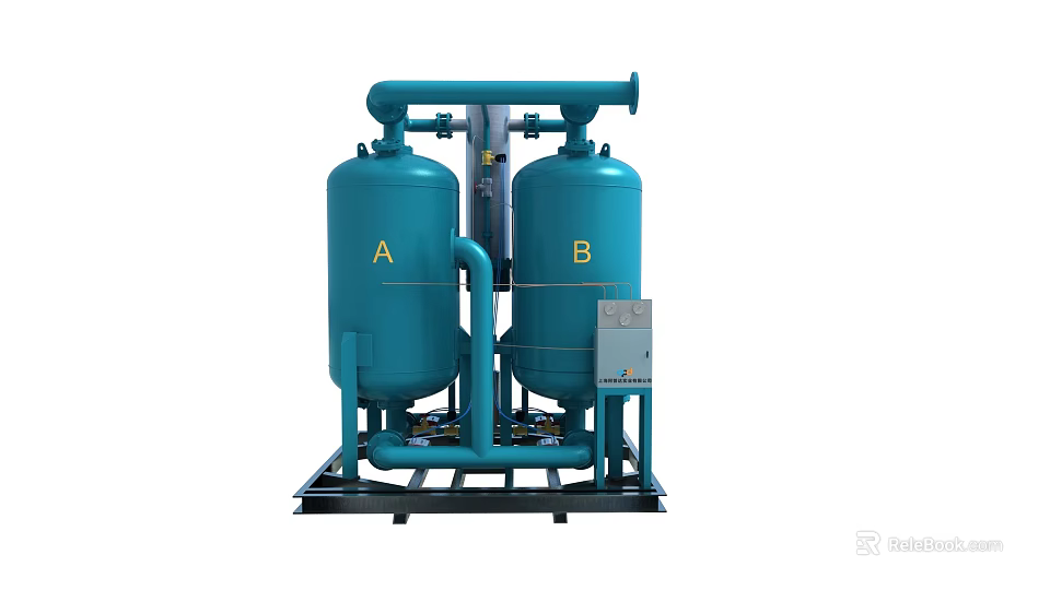 Industrial Twin Tank Air Drying Equipment With A B Vessels And Piping Structure 3d model 