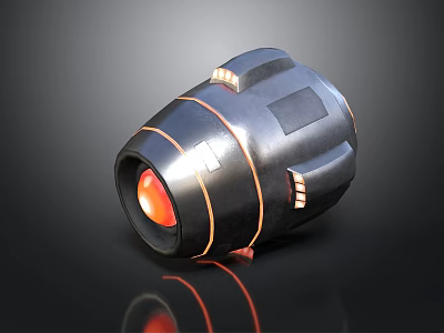 Practical Black Household Gadget With Orange Accent Lines Red Illuminated Center And Small Square Panels 3d model