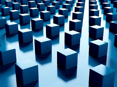Neatly Arranged Blue Cubes In Modern Commercial Equipment Setup 3d model