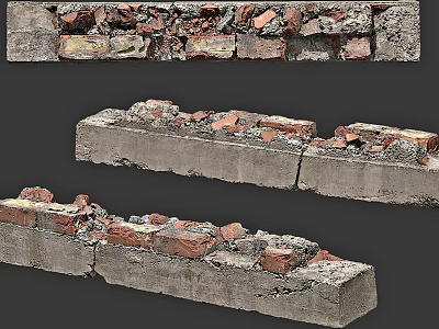 Building Exterior Wall Displaying Broken Bricks And Visible Structural Damage 3d model