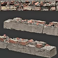 Building Exterior Wall Displaying Broken Bricks And Visible Structural Damage 3d model