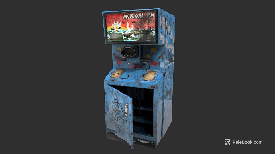 Electric Toy Vintage Blue Arcade Machine With Screen Buttons And Open Door 3d model 