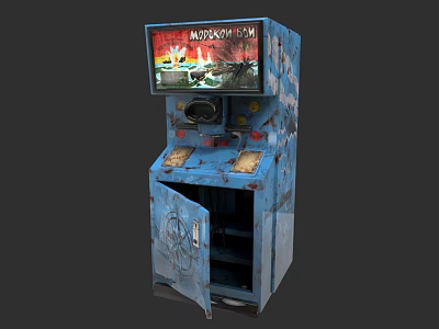 Electric Toy Vintage Blue Arcade Machine With Screen Buttons And Open Door 3d model