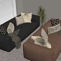 Casual sofa multi-person sofa 3d model