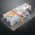 Cartoon Scene Modern Residential Floor Plan With Garage Car Open Layout Orange Accents Gray Pavement