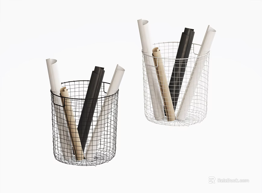 Two Wire Mesh Storage Baskets For Organizing Rolled Supplies At Home 3d model 