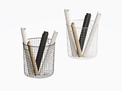 Two Wire Mesh Storage Baskets For Organizing Rolled Supplies At Home 3d model