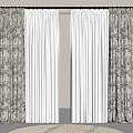 Floral Pattern Curtains With White Sheer Layers Black Rod Light Wall And Woven Rug