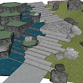 White Stone Steps Garden Landscape With Lush Greenery Flowing Stream And Natural Rocks
