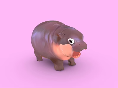 Cute Hippo Plush Toy with Open Mouth and Big Eyes on Pink Background 3d model
