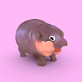 Cute Hippo Plush Toy with Open Mouth and Big Eyes on Pink Background