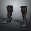 Black Knee High Lace Up Boots With Metallic Toe Cap And Vintage Style