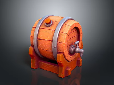 Wooden Barrel With Metal Hoops Spigot And Stand Vintage Decorative Design 3d model