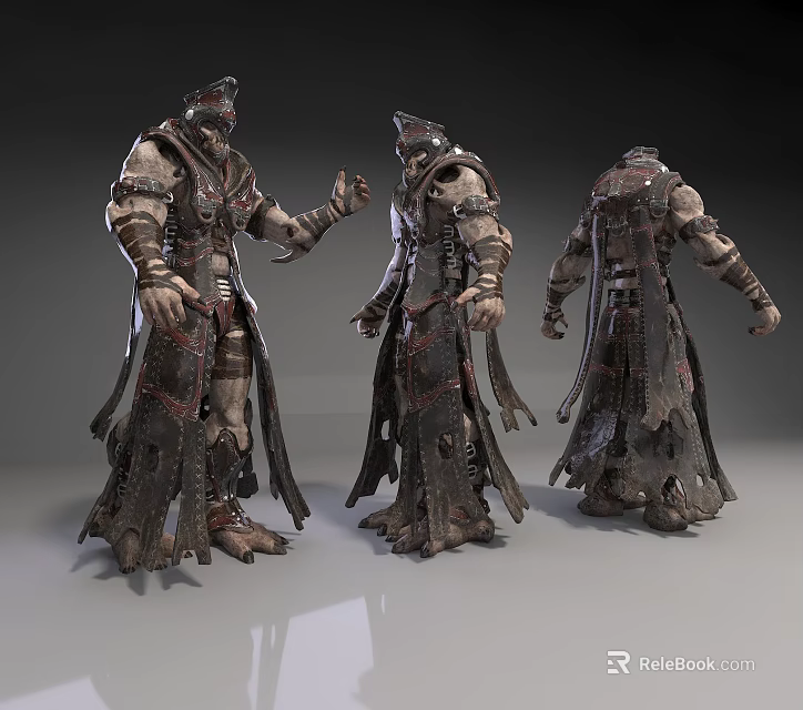 Game and Movie Character with Armor in Three Different Angles Featuring Metal Leather and Robe Design 3d model 