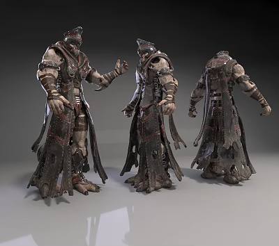 Game and Movie Character with Armor in Three Different Angles Featuring Metal Leather and Robe Design 3d model