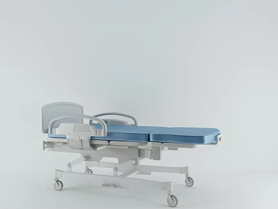 Adjustable Medical Hospital Bed With Blue Mattress And Wheels For Patient Care 3d model