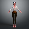 Game And Movie Character Wearing White Long Sleeve Top Brown Belt Dark Pants Barefoot