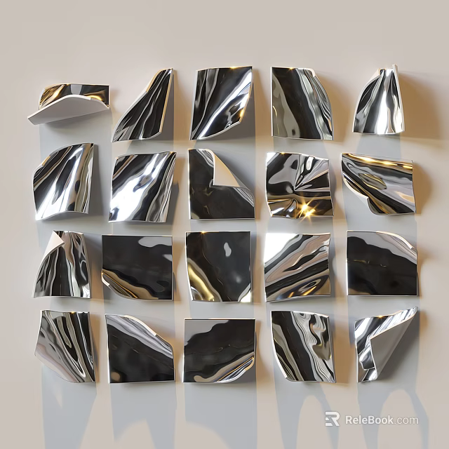 Silver Metallic Wall Decor With Irregular Geometric Shapes In Square Grid Arrangement 3d model