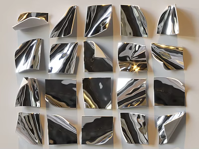 Silver Metallic Wall Decor With Irregular Geometric Shapes In Square Grid Arrangement 3d model