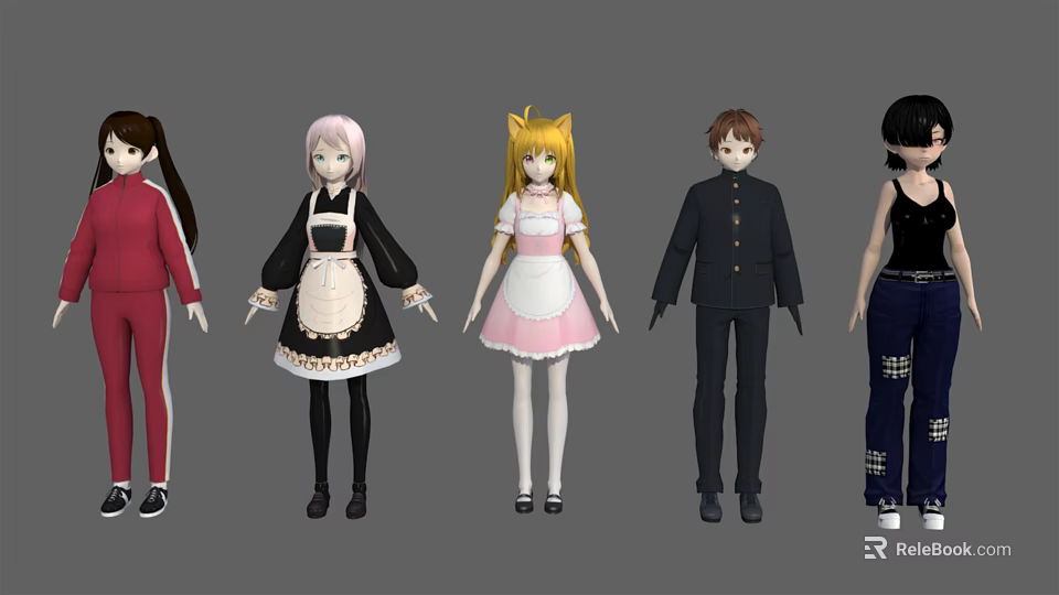Diverse Anime Characters With Various Costumes And Different Stylish Outfits 3d model 