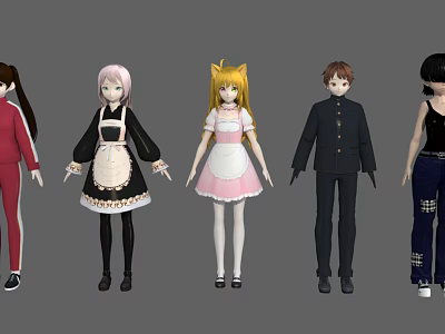 Diverse Anime Characters With Various Costumes And Different Stylish Outfits 3d model