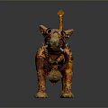 Steampunk Animal Sculpture with Orange Brown Color Metallic Components and Intricate Mechanical Design