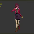 Stylish Game Movie Character With Purple Hair Red Jacket Black Top Red Skirt And Standing Pose