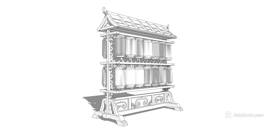 Traditional Chinese Roofed Lantern Stand With Multiple Cylindrical Lanterns And Decorative Base 3d model 