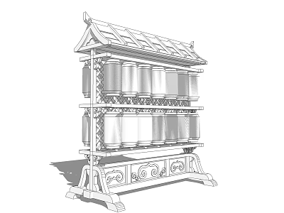 Traditional Chinese Roofed Lantern Stand With Multiple Cylindrical Lanterns And Decorative Base 3d model
