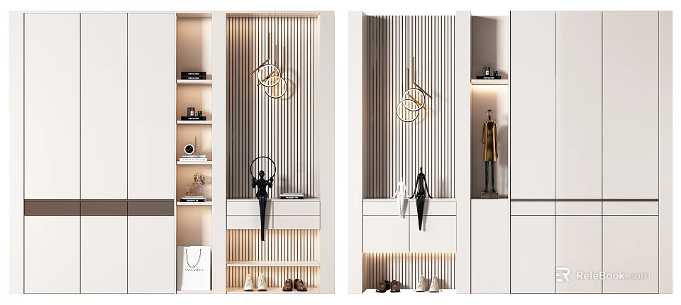 Modern Shoe Cabinet With White Storage Hanging Area Decorative Elements And Shoe 3d model