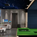 Modern Interior Design With Starry Sky Ceiling Sofa TV And Mini Golf Green Turf Area