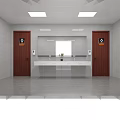 Modern Public Toilet Layout Design With Multiple Private Stalls And Spacious Dual Sink Area