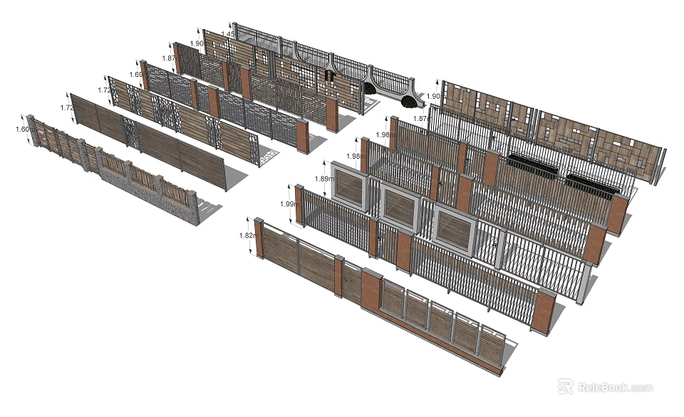 Building Facade Design Elements Collection Featuring Various Railings And Metal Brick Structures 3d model