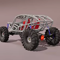 Off Road Vehicle With Large Tires Metal Frame And Red Seats Design