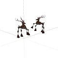 Two Vintage Metal Deer Sculptures With Antlers In Standing Pose