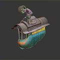 Vintage Mechanical Device With Colorful Blue Orange Exterior And Top Gear Structure
