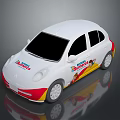 White Small Car Featuring Happy Birthday Graphics Yellow Red Accents And Cartoon Characters