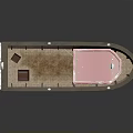 Weathered Wooden Boat With Red Roof Wooden Seats And Railing On Dark Background