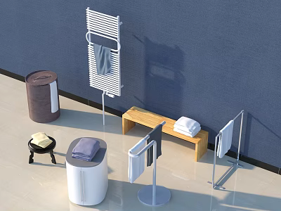 Bathroom Towel Racks With Wooden Bench And Hanging Towels For Organized Space 3d model