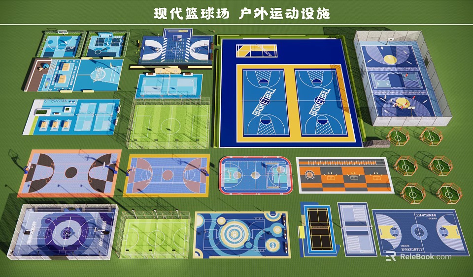 Fire Department Access Area Design For Modern Outdoor Sports Facilities With Basketball Courts 3d model 