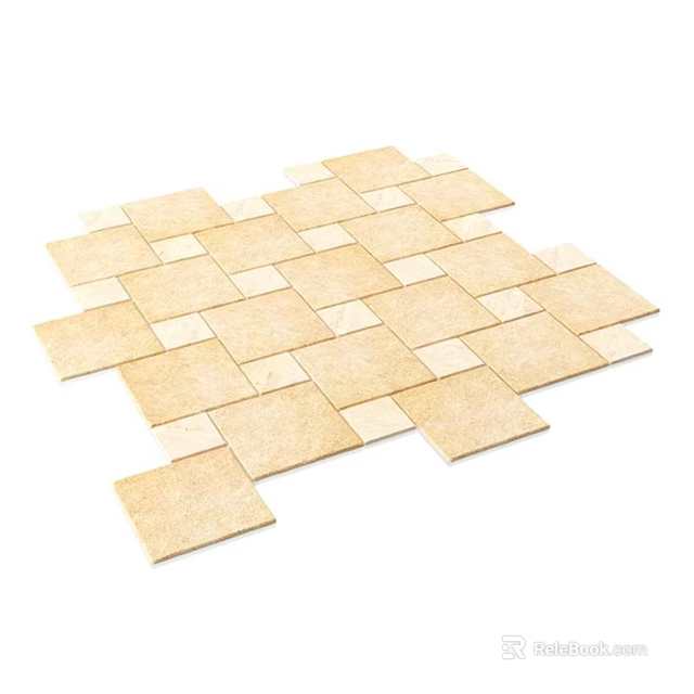 Beige and Light Beige Square Wall Tiles in Interlaced Checkerboard Pattern Design 3d model 